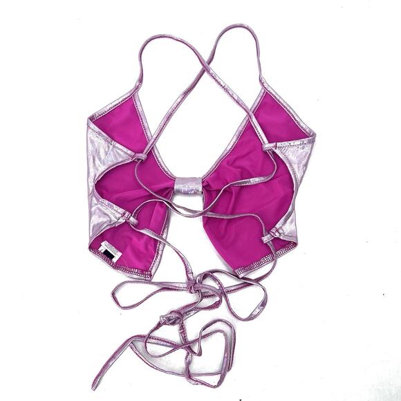 Pink Iridescent Metallic Butterfly Bralette Top Y2K Fairy EDC Womens Large - Picture 4 of 6